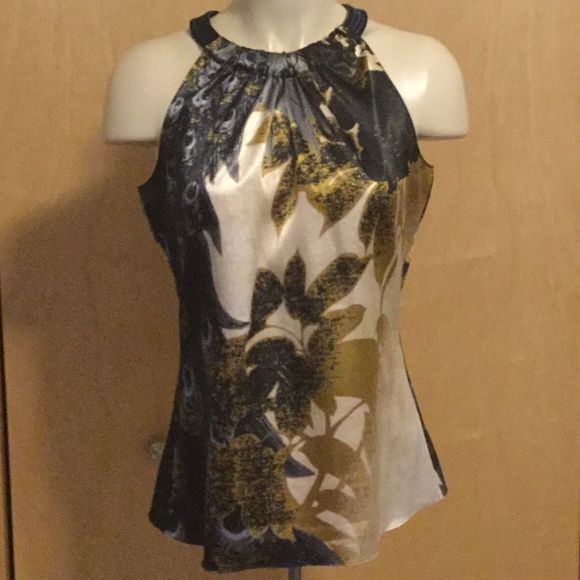 Tahari Tops - Halter golden print silky blouse